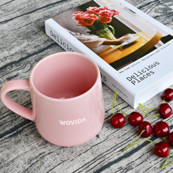 Wovida Large Glossy Ceramic Coffee Mug, Pink Tea Cup for Office and Home, 18 oz, Suitable for Dishwasher and Microwave, 1 Pack (Pink)